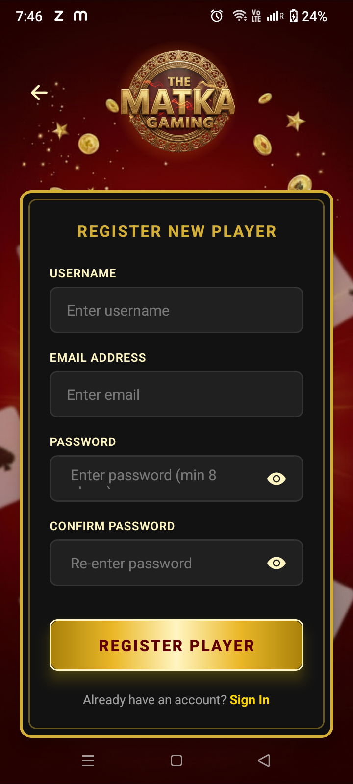 Screen 3: New Player Registration